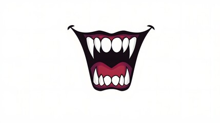 Naklejka premium Cartoon mouth with teeth on a white background. Flat illustration vampire theme.