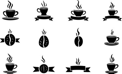 Coffee Cup Silhouette Icons Set"