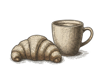 Illustration Of Croissant And Coffee Cup On Transparent Background