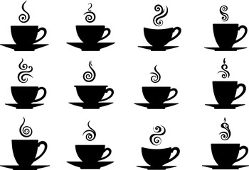 Coffee Cup Silhouette Icons Set"