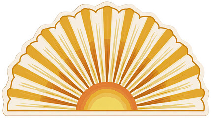Stylized Retro Sunburst Sticker Illustration with Golden Rays