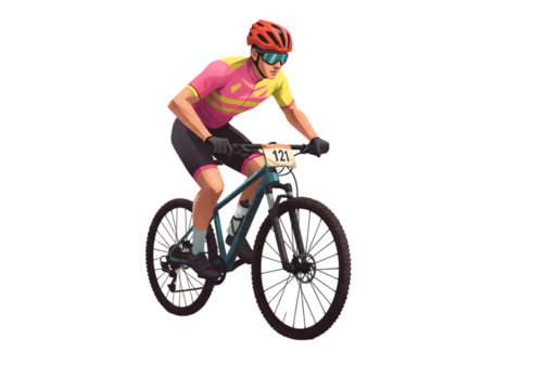 Illustration Of Cyclist Riding Bicycle With Transparent Background - Powered by Adobe