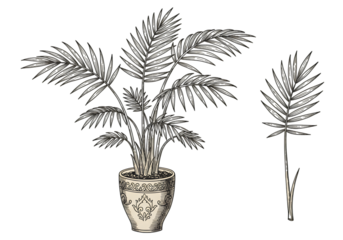 Illustration Of Decorative Palm Tree With Leafy Branches In Brown Color Against Black Background