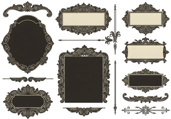 Illustration of Decorative Vintage Ornament Frames And Design Elements On Transparent Background