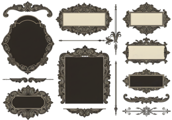 Illustration of Decorative Vintage Ornament Frames And Design Elements On Transparent Background