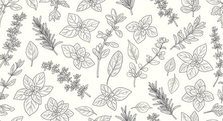 Delicate hand drawn botanical elements seamless pattern for elegant textile and paper design