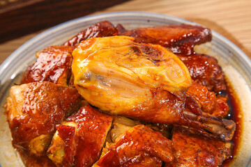 Cantonese Roasted Soy Sauce Chicken with Dark Glaze - Traditional Chinese Gourmet Dish Ready to Eat