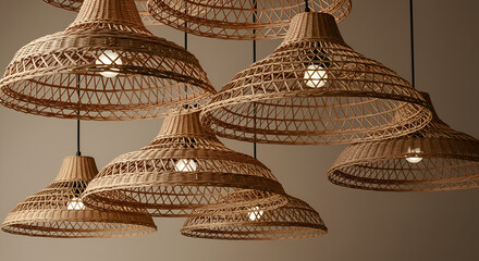 "Woven rattan ceiling lamps"