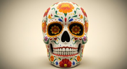 skull with orange flowers for mexican day of the dead
