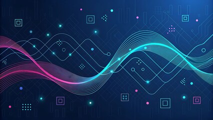 Abstract digital wave of glowing particles and data points on a dark background