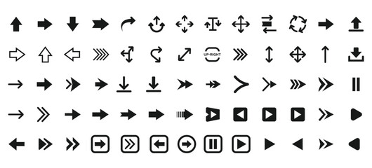 Collection of diverse navigation and action arrow icons for digital interfaces and design