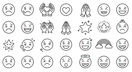 Illustration of emoji sad happy love prayer star rainbow angel face expression emotion feelings icon set