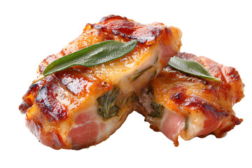 A modern take on Saltimbocca. Tender chicken or pork medallions are wrapped in prosciutto with sage leaves, then pan-seared to a golden-brown.