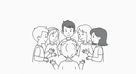 A group of children are standing in a circle, interacting and communicating with each other.