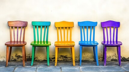 mismatched. A playful arrangement of mismatched chairs in vibrant colors, representing whimsical seating dilemmas. lifestyle magazines.