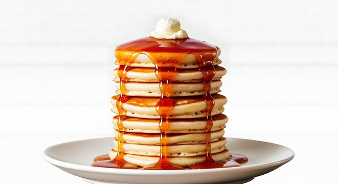 Stack of pancakes with syrup and butter breakfast food delicious treat