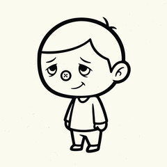 A simple, stylized cartoon drawing of a young boy with a slightly shy or embarrassed expression.