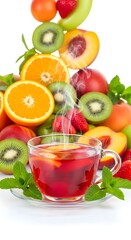 Refreshing fruit infused drink with fresh fruits and mint leaves