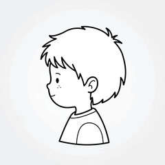 Line drawing of a boy's profile, showing freckles and short hair.