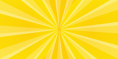 Yellow abstract background with light of sunburst. yellow starburst with halftone. sun ray retro background with flash