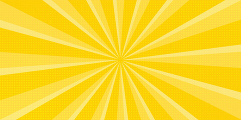 Yellow abstract background with light of sunburst. yellow starburst with halftone. sun ray retro background with flash