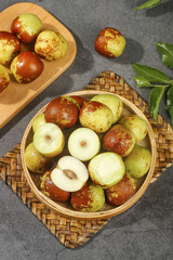 Fresh Dali Jujube Dates from Shaanxi China in Wooden Bowls - Sweet Winter Fruit with Natural Sugar Coating