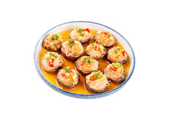 Stuffed Shiitake Mushrooms with Garlic Noodles in Savory Broth Asian Cuisine Dish