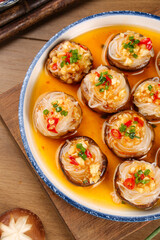 Stuffed Mushrooms with Garlic Vermicelli Noodles in Savory Broth - Asian Home Cooking Appetizer Dish