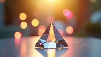 Fototapeta premium Crystal Pyramid Reflecting Light at Sunset in Magical Atmosphere