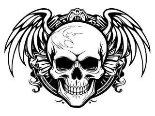 Skull with wings and ornate frame