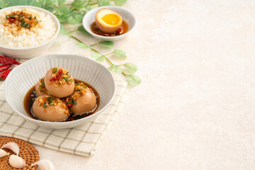 Korean Mayak Eggs in Soy Sauce with Garlic, Onion and Chili