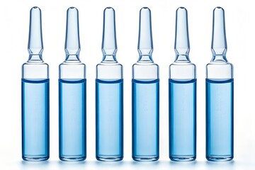 vials of medicine on blue background