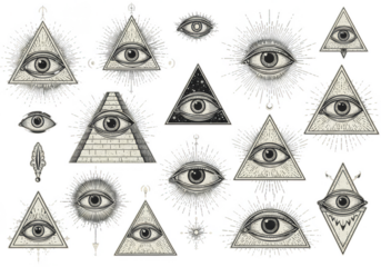 Illustration of Eye Symbols in Triangles and Other Shapes Isolated on Transparent Background