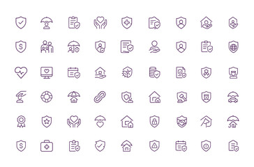 Insurance Icons Vector Collection, Adjustable Line Style, Protection, Health, Finance, Claim, Policy, Shield, Secure, Coverage, Document, Savings, Risk, Budget, Contract, Refund