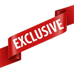 Red ribbon with exclusive text isolated on transparent background