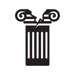 Stylized Broken Ancient Column Graphic Symbol in Black and White