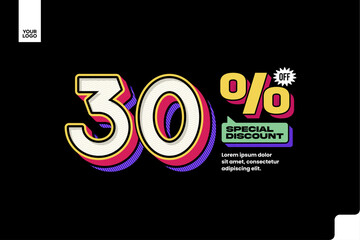 30 Percent Off Special Discount Banner Vector – Retro Pop Art Sale Design on Black Background