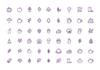 Autumn Harvest Icon Set Vector, Cozy Fall Food Symbols, Pumpkin, Apple, Corn, Leaf, Acorn, Mushroom, Pie, Scarf, Boots, Umbrella, Tea, Warm Thanksgiving Design, Seasonal Illustration, Forest Feast