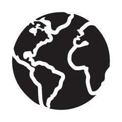 Clean Monochrome Globe Icon with Stylized World Map