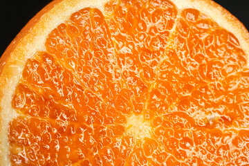 Fresh Orange Citrus Fruit Slice Close-up Macro Detail Showing Juicy Pulp Texture and Natural Segments