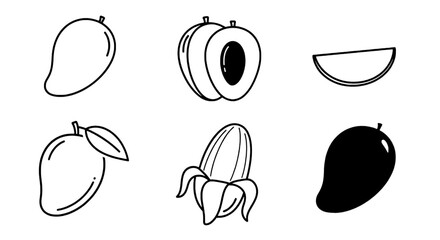 Mango Line Art Collection Simple Outlines & Silhouettes of Tropical Fruit