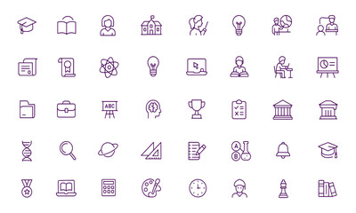 Education Academic Vector Icon Set, Learning, Classroom, Student, Teaching, School, Science, Training, Books, Lecture, Knowledge, Study, University, Illustration, Adjustable Line Weight