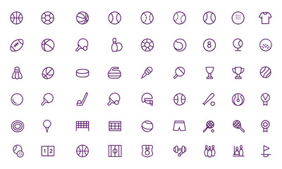 Sports Balls Icon Set Vector, Basketball, Soccer, Volleyball, Tennis, Baseball, Cricket, Rugby, Golf, Bowling, Billiards, Softball, Football, Athletic, Game, Play, Recreation, Fitness, Tournament