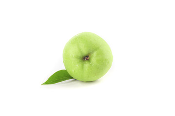 Fresh Green Apple with Leaf from Shaanxi China Isolated on White Background