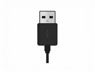 A simple flat vector illustration of a black USB Type-A plug and cable