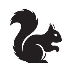 Minimalist Black Squirrel Silhouette Design with Distinctive Tail and Ear Details on a Clean White Background