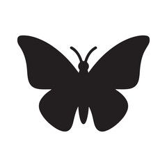 Elegant Black Butterfly Silhouette Icon on a Pure White Background
