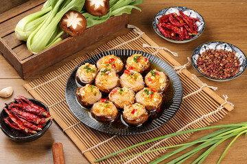 Steamed Stuffed Shiitake Mushrooms with Vermicelli and Garlic Asian Home Cooking Recipe