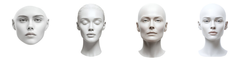 Abstract Mannequin Head Collection. Realistic 3D Rendered Portrait Sculpture.