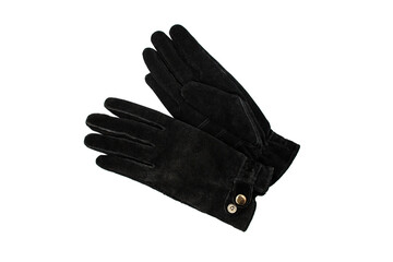 Pair on black suede leather womans gloves, isolated on white background